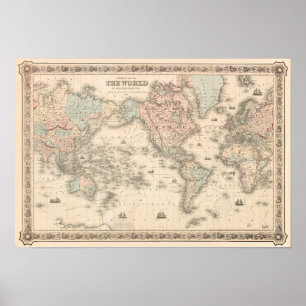 Poster carte du monde vintage. Ancienne cartographie rétr