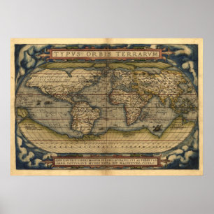 Poster Carte du monde vintage Atlas TYPVS ORBIS TERRARVM