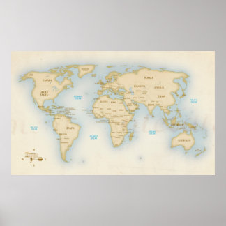 Poster Carte du monde vintage avec pays