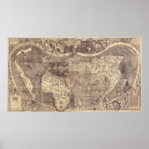 Poster Carte du monde vintage de Martin Waldseemuller de 