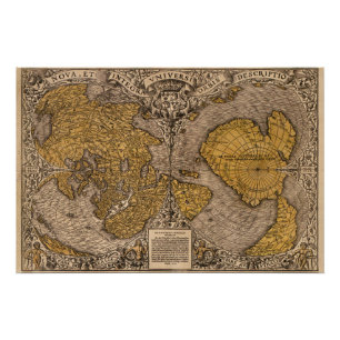 Poster Carte du monde vintage Noua, et integra uniuersi o