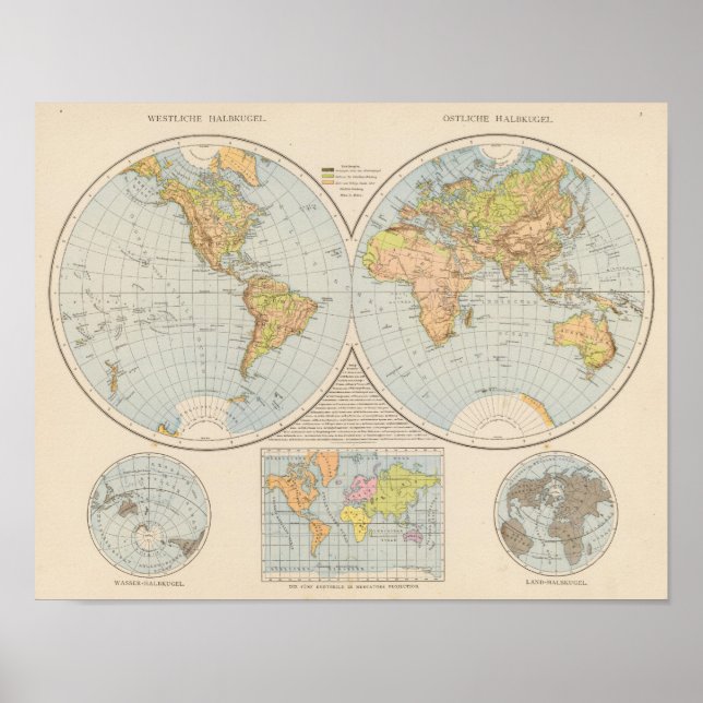 Poster Carte du monde W, E Halbkugel (Devant)