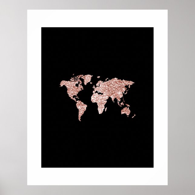 Poster Carte du monde XL imprimée en rose doré froissé (Devant)