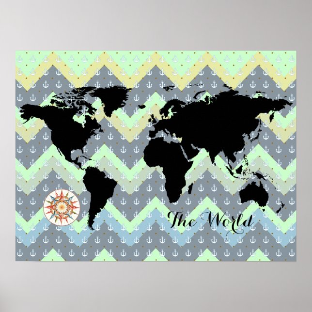 Poster carte du monde zig-zag (Devant)