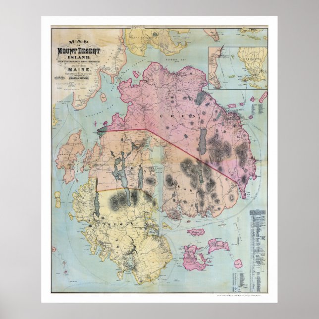 Poster Carte du Mont Desert Island Maine - 1887 (Devant)