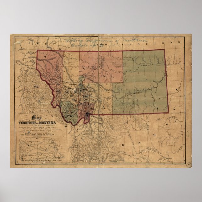 Poster Carte du Montana 1865 (Devant)