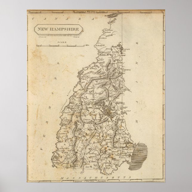Poster Carte du New Hampshire par Arrowsmith (Devant)