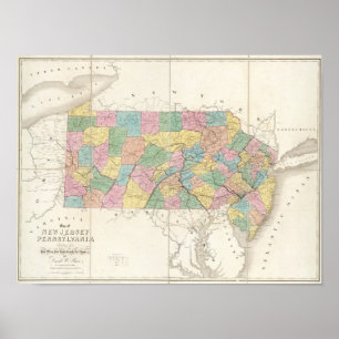 Poster Carte du New Jersey et de la Pennsylvanie