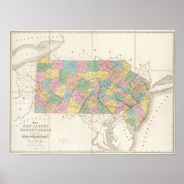 Poster Carte du New Jersey et de la Pennsylvanie (Devant)