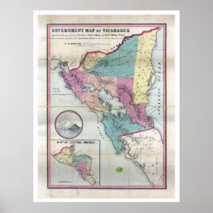 Poster Carte du Nicaragua (1856)