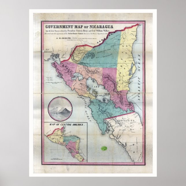 Poster Carte du Nicaragua (1856) (Devant)