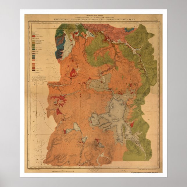 Poster Carte du parc de Yellowstone 1878 (Devant)