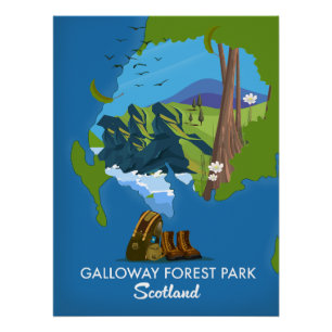 Poster carte du parc forestier de Galloway Écosse