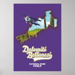 Poster carte du parc national des dolomites bellunesi ita