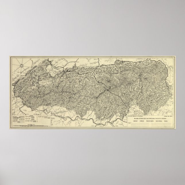 Poster Carte du parc national des Great Smoky Mountains (Devant)