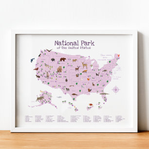 Poster Carte du parc national Purple Woodland Nursery Imp