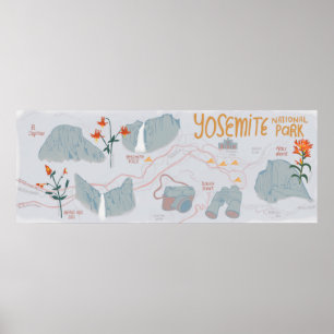 Poster Carte du parc national Yosemite Illustration Gris