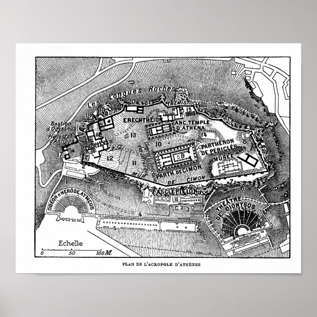 Poster Carte du Parthénon à Athènes (Devant)
