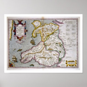 Poster Carte du Pays de Galles, c.1630 édité (main-coloré