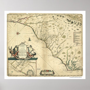 Poster Carte du pays de la Caroline 1650