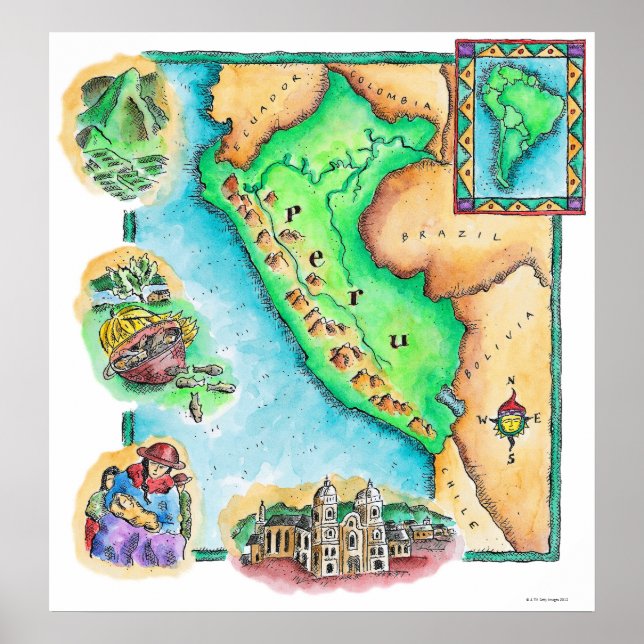 Poster Carte du Pérou (Devant)