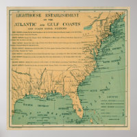 Carte du phare de l'Atlantique vintage et de la Cô