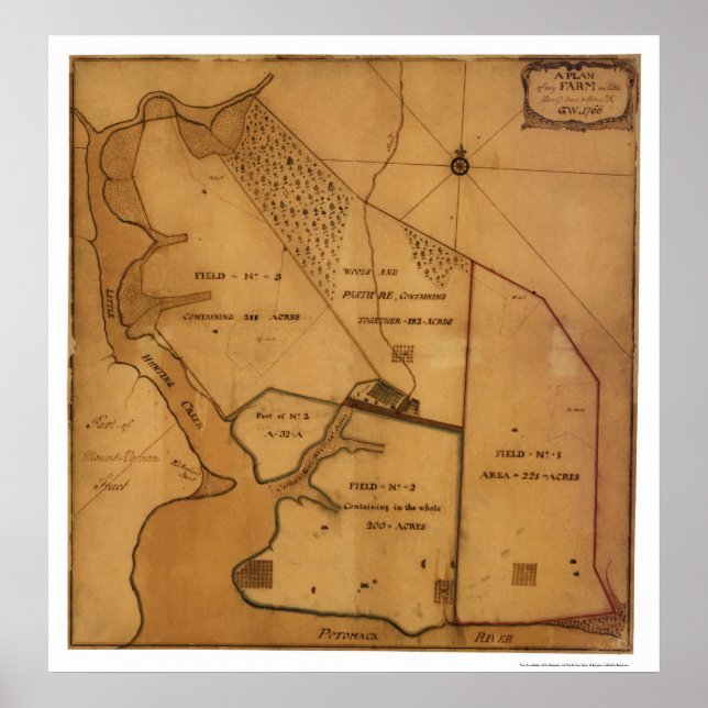 Poster Carte du plan agricole George Washington - 1766 (Devant)