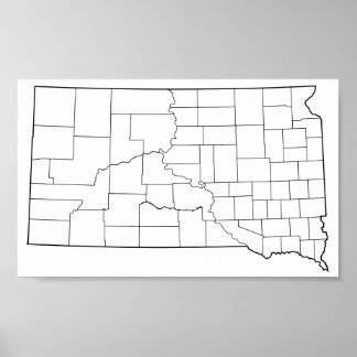 Poster Carte du plan des comtés du Dakota du Sud