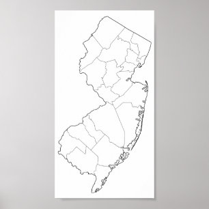Poster Carte du plan des comtés du New Jersey blanc