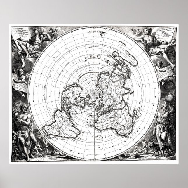 Poster Carte du plan terrestre plat stationnaire et Carré (Devant)