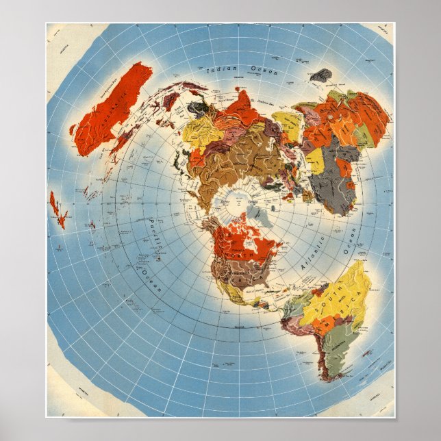 Poster Carte du plan terrestre plat stationnaire et Carré (Devant)
