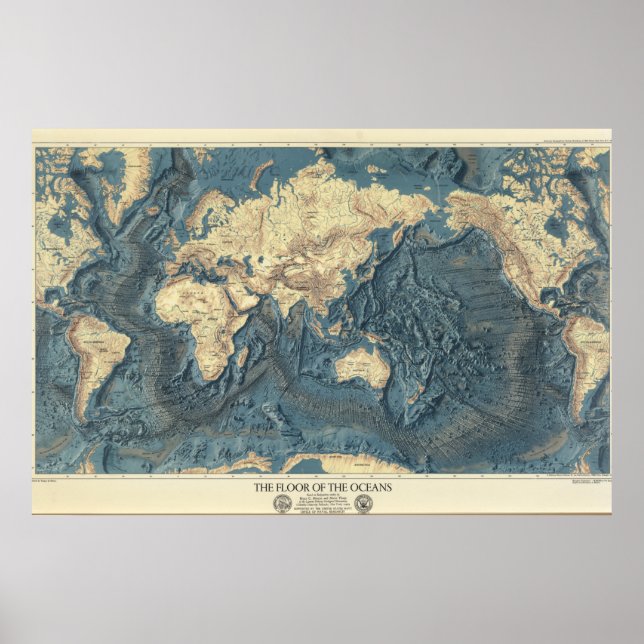 Poster Carte du plancher océanique vintage (Devant)