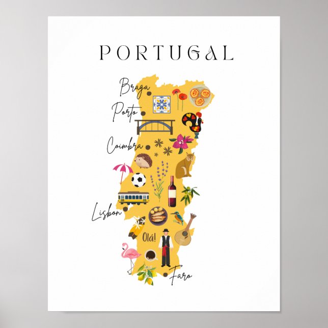 Poster Carte du Portugal avec les principales villes et d (Devant)
