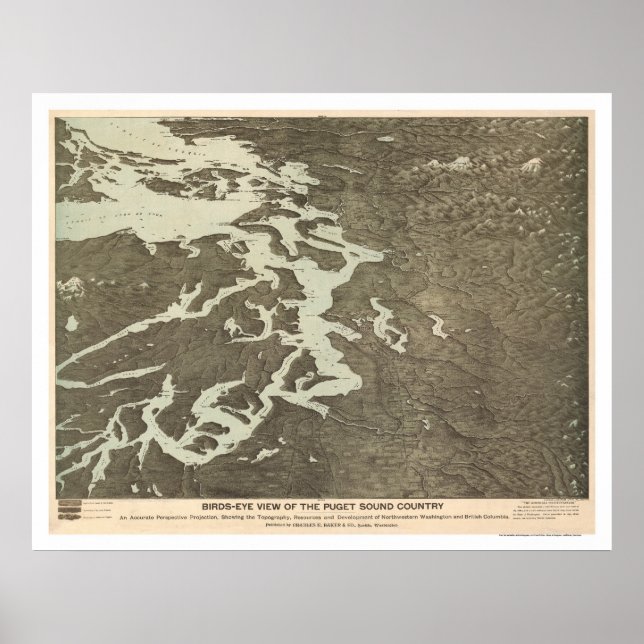 Poster Carte du Puget Sound Country à Washington 1891 (Devant)