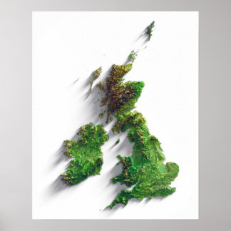 Poster Carte du relief des îles britanniques
