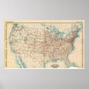 Poster Carte du réseau routier des États-Unis en 1926
