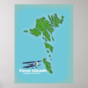 Poster Carte du Royaume de Danemark des Îles Féroé