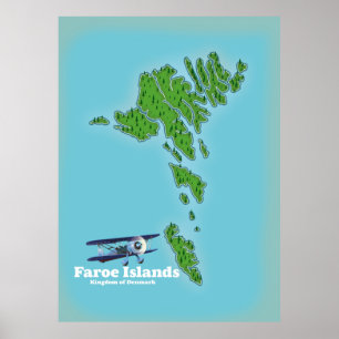 Poster Carte du Royaume de Danemark des Îles Féroé