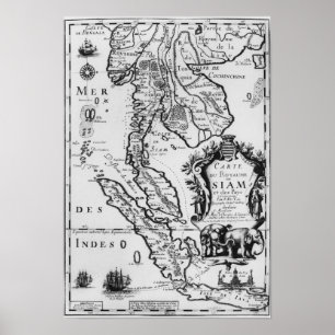 Poster Carte du royaume du Siam