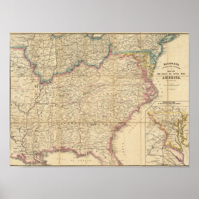 Poster Carte du siège de la guerre civile en Amérique (Devant)