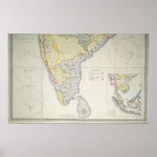Poster Carte du sud de l'Inde britannique, 1872