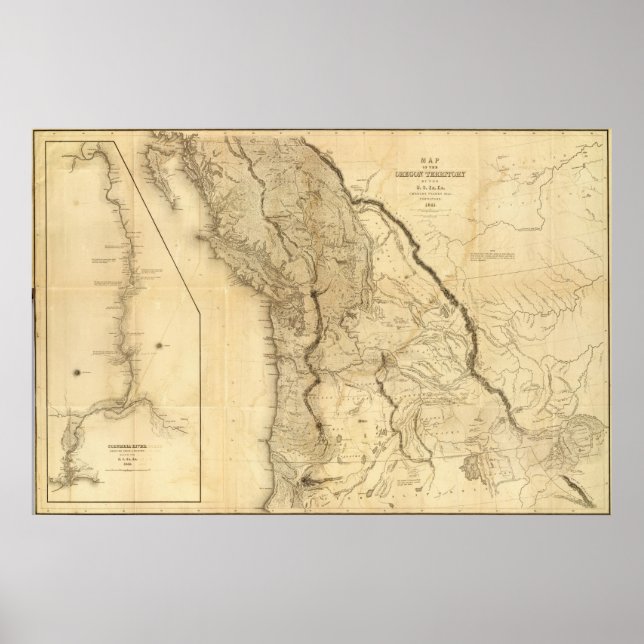 Poster Carte du territoire de l'Oregon (Devant)