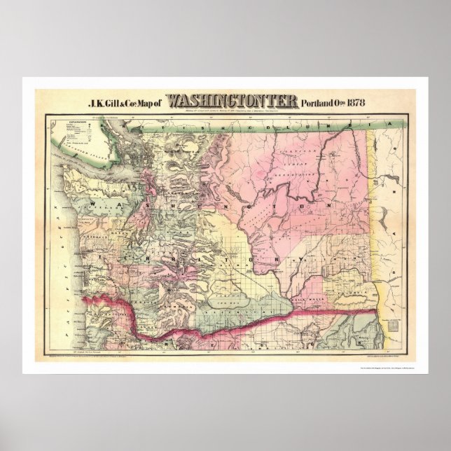Poster Carte du territoire de Washington par JK Gill 1878 (Devant)