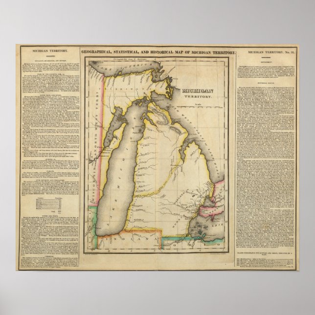 Poster Carte Du Territoire Du Michigan (Devant)