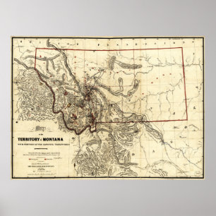Poster Carte du territoire du Montana (1865)