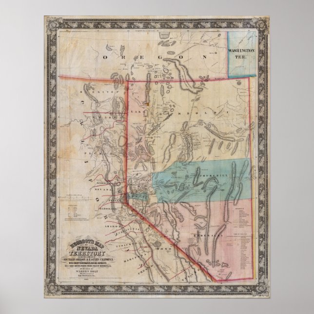 Poster Carte du territoire du Nevada de DeGroot (Devant)
