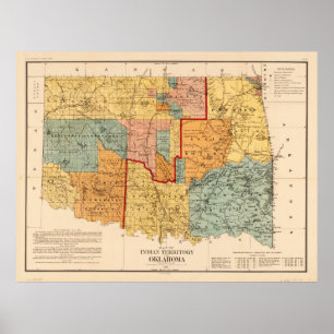 Poster Carte du territoire et de l'Oklahoma indiens