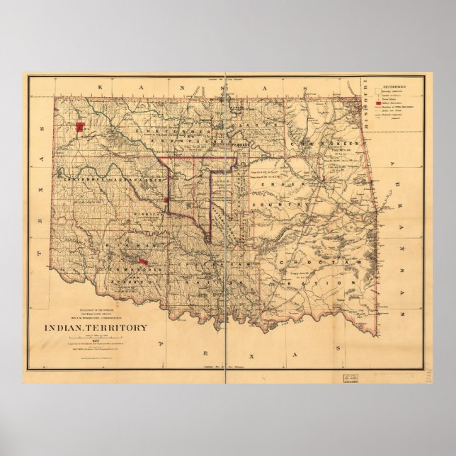 Poster Carte du territoire indien 1887 Territoire de l'Ok (Devant)