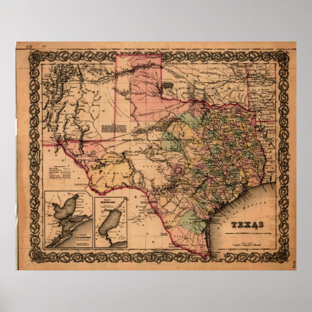 Poster Carte du Texas 1855 (Devant)