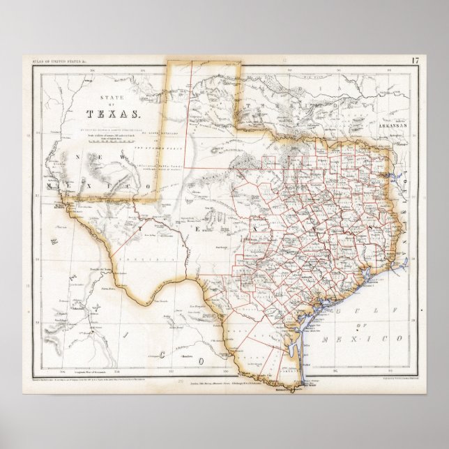 Poster Carte du Texas 1857 (Devant)